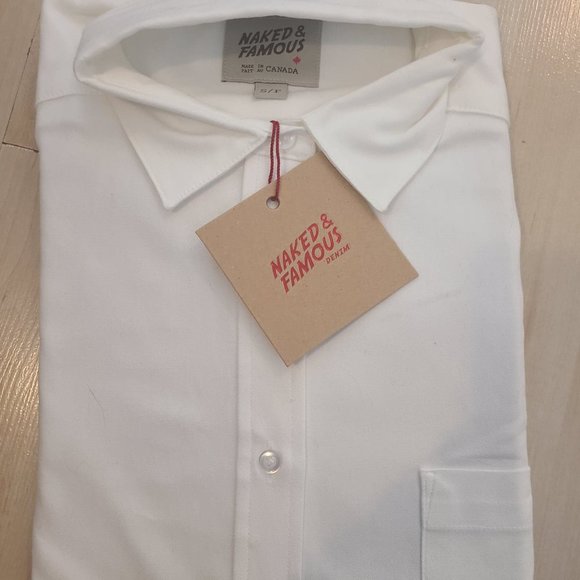 NWT Naked & Famous Women's Button Up Oxford White Shirt - Picture 2 of 2